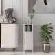 Freestanding bathroom cabinet with one door and open shelf, showcasing a stylish design and practical storage solutions.