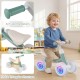 Baby balance bike in green with adjustable handlebars and ergonomic seat, featuring glowing wheels for indoor and.