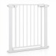 White baby gate for stairs with pressure mount, auto-close feature, and double-lock safety release for enhanced.