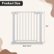 Adjustable white baby gate for stairs, measuring 29.6"-32.2" wide and 30" tall, featuring auto-close and double-lock.
