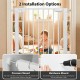 Pressure-mounted baby gate in white with auto-close feature, suitable for staircases and doorways, easy one-handed.