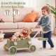 Baby push walker in green with a foldable handlebar and large storage basket, designed to prevent bow legs for toddlers.