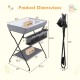 Gray baby storage folding diaper changing table with three compartments, designed for convenience and easy storage.