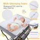Baby storage folding diaper changing table in gray with waterproof PVC, safety belt, and height ruler for easy use.