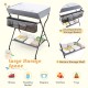 Baby storage folding diaper changing table in gray with large storage space and three compartments for easy access.