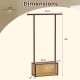 Dimensions of the brown bamboo clothes rack with rattan storage basket, featuring a hanging rod and wheels for easy.