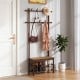 Bamboo hall tree with a PE rattan bench, featuring spacious shoe storage and 11 hooks for efficient entryway organization.