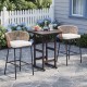 Bar height woven rope patio chairs set of 2 with white cushions, perfect for outdoor relaxation on the patio or balcony.