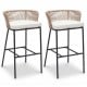 Bar height woven rope patio chairs set of 2 with white cushions, featuring a stylish design and sturdy metal.