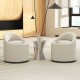 Beige barrel chair with storage and 360° swivel, featuring a curved backrest, perfect for living room or bedroom use.