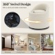 Beige barrel chair with hidden storage, soft velvet upholstery, and 360° swivel, perfect for living room or bedroom use.