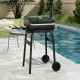 Barrel charcoal grill with foldable side table, built-in thermostat, and wheels for easy transport, perfect for.