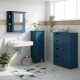 Prussian Blue bathroom cabinet set featuring a mirrored cabinet, 4-drawer cabinet, and 1-drawer cabinet for organized.