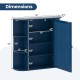 Dimensions of the Prussian Blue bathroom cabinet with 4 shelves and 6 open shelves for organized storage.