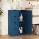 Prussian blue bathroom cabinet with 4 drawers and enclosed storage, ideal for organizing essentials in small spaces.