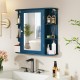 Prussian Blue mirrored cabinet with 4 shelves and HD mirror, ideal for bathroom storage and daily grooming.