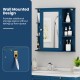 Wall-mounted Prussian Blue bathroom cabinet with mirror, featuring 4 shelves for storage and a magnetic catch for.