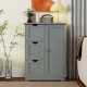 Gray bathroom floor cabinet featuring 3 drawers and 1 cupboard, made of premium density board for sturdy storage.