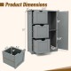 Gray bathroom floor cabinet with 3 drawers and 1 cupboard, featuring adjustable shelf and anti-tip design for stability.