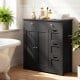 Black bathroom floor cabinet featuring 4 drawers, 2 doors, and an adjustable shelf for organized storage.