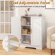 Bathroom floor storage cabinet in white with two doors and adjustable shelves for versatile storage solutions.