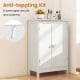 White bathroom floor storage cabinet with double doors and shelves, ideal for organizing toiletries and saving space.