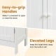 White bathroom floor storage cabinet with double doors, elevated legs, and easy-to-grip handles for versatile organization.