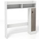 Bathroom over-the-toilet storage organizer in white with adjustable shelves and a wood grain cabinet for efficient.