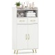 Elegant white bathroom storage cabinet with two doors and ample top space for displaying decorative items and toiletries.
