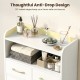 Freestanding white bathroom storage cabinet features a thoughtful anti-drop design and two drawers for organized storage.
