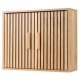 Bathroom wall cabinet with slatted doors, natural finish, featuring adjustable shelves for versatile storage solutions.