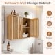 Bathroom wall cabinet with slatted doors and adjustable shelves, ideal for storing towels and toiletries in a stylish.