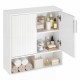 Bathroom wall cabinet in white with fluted doors, adjustable shelves, and open storage for cosmetics and essentials.