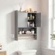 Wall-mounted grey bathroom cabinet with two doors, towel bars, and adjustable shelves for organized storage.