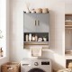 Wall-mounted grey bathroom cabinet with towel bars, featuring closed storage, open shelf, and golden handles for modern.