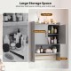 Wall-mounted grey bathroom cabinet with 2-door storage, open shelf, and towel bars for organized space-saving.