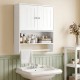 Bathroom wall cabinet in white with adjustable shelf, towel bar, and open shelf for organized storage and space-saving.