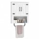 Bathroom wall cabinet with 2 barn doors, towel bar, and 3-tier storage for toiletries and decor in white finish.