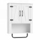 White bathroom wall cabinet with 2 barn doors, towel bar, and 3-tier storage for toiletries and decorations.