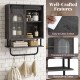 Bathroom wall cabinet with sliding barn door, 3 hooks, and wood grain finish for stylish storage in any room.