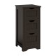 Freestanding brown storage organizer with three drawers, made of high-density MDF, perfect for small spaces.