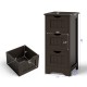 Freestanding brown bathroom storage organizer with three drawers, featuring compact design and anti-tipping safety.