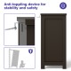 Brown bathroom floor storage organizer with anti-tipping device for safety, featuring three drawers for compact storage.