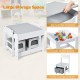 Kids table and chairs set with removable desktop, white finish, featuring storage boxes for toys and art supplies.