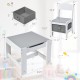 Kids table and chairs set with storage boxes, featuring a 2-in-1 drawing surface for creative play and organization.