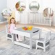 Kids table and chairs set with storage boxes, featuring a 2-in-1 blackboard and whiteboard, ideal for home or nursery.