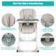 Baby Convertible High Chair in gray with removable tray, 5-point safety belt, and adjustable height for growing infants.