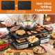 Electric BBQ grill with fondue pot set for 8 people, featuring a double-sided grill plate and 26 accessories for parties.