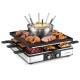 BBQ grill with fondue pot set includes 26 accessories, ideal for parties, featuring a double-sided grill plate for versatile cooking.