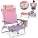 Portable folding beach chair in gradient pink with adjustable backrest, padded headrest, and cup holder for outdoor.